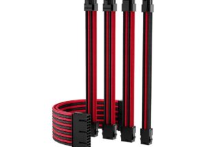 Black Red PSU Sleeved Cable, PC Power Supply Cable Extensions Kit with Combs, 18AWG 24 Pin ATX, 8 to 4+4 Pin EPS, Dual 8 to 6+2 Pin PCIE, 6 Pin PCIE, 30CM