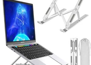 Ultra Compact Laptop Riser Stand | 6 Levels of Height Adjustable Portable Laptop Holder for Desk | Aluminum Foldable Laptop Riser, Compatible with  ALL Laptops up to 17.3 Inch Size | Silver