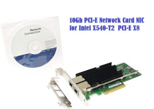 10Gb PCI-E Network Card NIC Compatible for Intel X540-T2, Dual RJ45 Copper Port, with Intel X540-BT2 Controller, PCI-E X8, 10G PCI Express LAN Adapter Support Windows Server/Windows/Linux/Vmware/ESX 10Gb PCI-E Network Card NIC for Intel X540-T2  PCI-E X8