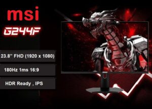 9S6-3BB4CH-029 MSI G244F 24 inch FHD 180Hz 1ms HDR MSI G244F 23.8” FHD (1920 x 1080) 180Hz 1ms 16:9 HDR Ready IPS Gaming Monitor ,  Non-Glare with Super Narrow Bezel  HDMI/DP G-sync Compatible ,Black