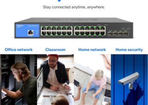Linksys LGS328C 24 Port Gigabit Managed Network Switch with 4 x 10G Uplink SFP+ Slots - Advanced Security, QoS, Static Routing, VLAN, IGMP Features - Metal Housing, Desktop / Wall Mount