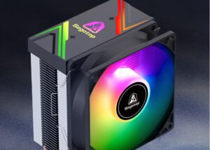 SEGOTEP Lumos Gs4 Tower CPU Air Cooler - 92mm RGB Fan + RGB Top Cover - Hydraulic Mute Bearing - 4 Copper  Heatpipes - 29.35 CFM - 135mm Hight  - BLACK Tower Air Cooler RGB 4 Heatpipes