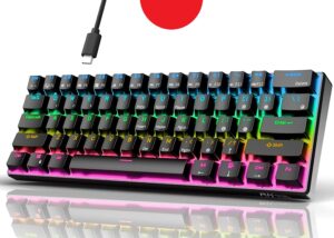 RK ROYAL KLUDGE RK61 61 Keys Mechanical Keyboard , 3 Connection Modes USB-2.4Ghz/Bluetooth/Wired/ Wireless - RGB Hot Swappable RED Switch Gaming Keyboard - Arabic / English - BLACK