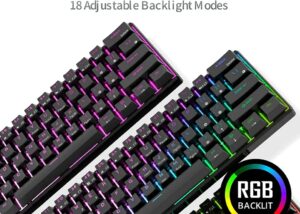 RK ROYAL KLUDGE RK61 61 Keys Mechanical Keyboard , 3 Connection Modes USB-2.4Ghz/Bluetooth/Wired/ Wireless - RGB Hot Swappable BROWN Switch Gaming Keyboard - Arabic / English - BLACK