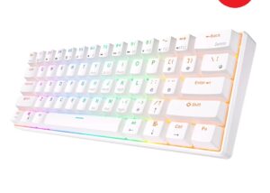 RK ROYAL KLUDGE RK61 61 Keys Mechanical Keyboard , 3 Connection Modes USB-2.4Ghz/Bluetooth/Wired/ Wireless - RGB Hot Swappable Red Switch Gaming Keyboard - Arabic / English - White