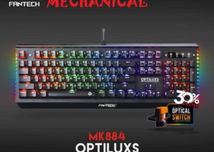 Fantech MK884 RGB Gaming Mechanical Keyboard with Optical Sensor Lightening Speed Replaceable Switch 0.2ms , 20 spectrum mode ,Waterproof and dustproof  - Obsidian Black RGB Gaming Mechanical Keyboard Optical Switch