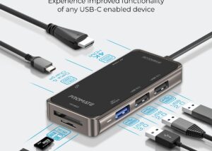 Promate USB-C Hub, 7-in-1 Multi-Port Adapter with 4K HDMI, Sync Charge USB-C Port, TF/SD Card Slot, 3 USB Ports and 5Gbps Data Transfer for MacBook Pro, MacBook Air, Chromebook, PrimeHub-Lite