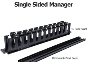1U 19 Inch 12 Slot Horizontal Single Sided Manager, Cable Raceway Duct with Cover for Rack Mount Cable Management, 3.43 inch Depth 1U 12 Slot Cable Management