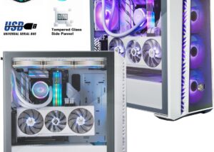 Cooler Master MasterBox 520 Mesh  Airflow ATX Mid-Tower, Mesh Front Panel, Tempered Glass Panel, E-ATX up to 10.7”, Gen2 Type-C, Three CF120 120mm PWM Customizable ARGB Fan White ATX Mid-Tower Mesh Glass ARGB White