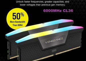 RGB DDR5 RAM 32GB 6000MHz CL36 CORSAIR VENGEANCE RGB DDR5 RAM 32GB (2x16GB) 6000MHz CL36 Intel XMP iCUE Compatible Computer Memory - Black (CMH32GX5M2E6000C36)