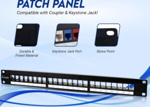 Keystone Patch Panel 24 Port 1U Rackmount or Wall Mount UTP Unloaded Patch Panel Blank for Ethernet Cables - Multimedia Patch Panel Patch Panel 24 Port Wall Mount