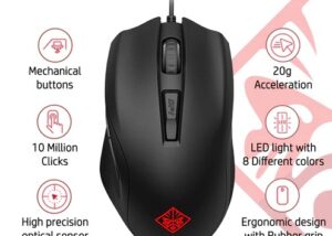 HP Omen 400 Wired USB Gaming Mouse, Optimized Mechanical Switches, Quick Adjust 1600-5000 DPI Optical Sensor, Sniper Mode 400 DPI, RGB LED, Customizable Buttons - [RePacked]  Wired USB Gaming Mouse 400 DPI