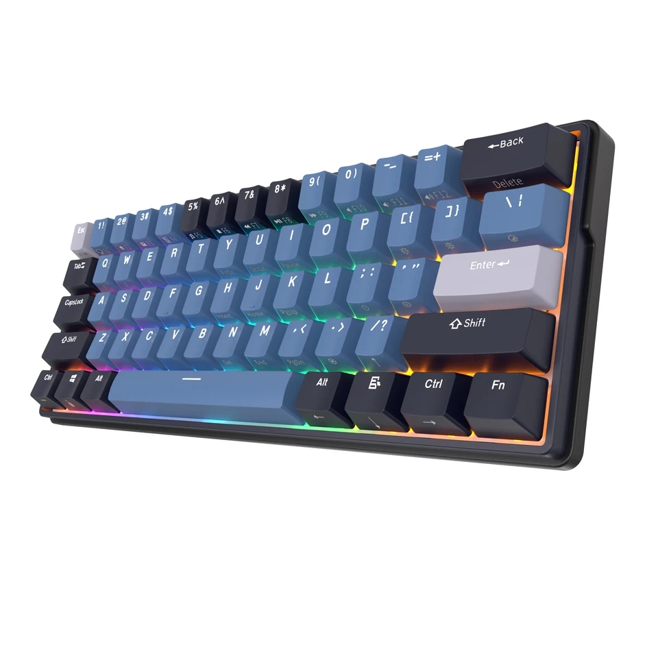 RK61 Plus ROYAL KLUDGE  Tri-mode Connectivity Mechanical Keyboard 2.4G Wireless Bluetooth RGB Backlit 61 Programmable Keys 60% Layout , Hot-swappable Sky Cyan Switch , Indigo Hub Design