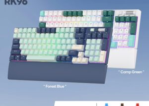RK ROYAL KLUDGE RK96 Mechanical Keyboard , Programable 96 Keys Hot Swappable Red Switches – Triple Mode Connectivity BT5.0/2.4G/USB-C , RGB Backlight With Detachable Magnetic Wrist Rest , English/Arabic – Forest Blue 96 Keys Mechanical Keyboard Red Switches