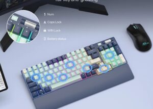 RK ROYAL KLUDGE RK96 Mechanical Keyboard , Programable 96 Keys Hot Swappable Blue Switches – Triple Mode Connectivity BT5.0/2.4G/USB-C , RGB Backlight With Detachable Magnetic Wrist Rest , English/Arabic – Forest Blue 96 Keys Mechanical Keyboard Blue Switches
