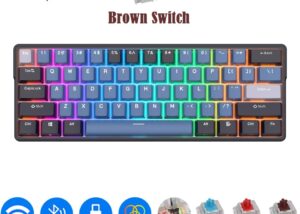RK61 Plus ROYAL KLUDGE  Tri-mode Connectivity Mechanical Keyboard 2.4G Wireless Bluetooth RGB Backlit 61 Programmable Keys 60% Layout , Hot-swappable Brown Switch , Indigo Hub Design