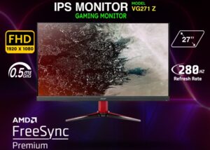Acer Nitro VG271 Zbmiipx 27" Full HD (1920 x 1080) IPS Gaming Monitor with AMD FreeSync Premium Technology | Up to 280Hz | Up to 0.5ms | HDR400 | 99% sRGB (1 x Display Port 1.2, 2 x HDMI 2.0)  27" Gaming Monitor Overclock to 280Hz