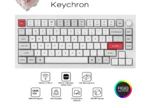 Keychron Q1 Pro Wireless & Wired Custom Mechanical Keyboard, QMK/VIA Programmable Full Aluminum 75% Layout RGB with Hot-swappable Keychron K Pro Red Switch Compatible with Mac Windows Linux - Shell White White Aluminum Mechanical Keyboard Red Switch