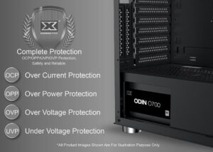 Xigmatek ODIN O700 Power Supply , 700W, 80 Plus Certified , Flat Cables - Single 12V Input - Active PFC  - 120mm Fan - 140mm Length PSU - Multi GPU Support - Black Power Supply 700W 80 Plus PSU