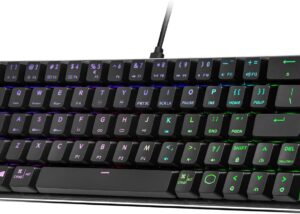 Cooler Master SK620 60% Space Gray Mechanical Low Profile Gaming Keyboard, Blue Switches, Customizable RGB, Ergonomic Design, Brushed Aluminum Panel ,USB-C Connectivity, Mac/Windows 60% Mechanical Gaming Keyboard Blue Switches