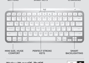 Logitech MX Backlit Keys Mini for Mac Minimalist Wireless Illuminated Keyboard, Compact, Bluetooth, USB-C, for MacBook Pro, MacBook Air, iMac, iPad - GREY Logitech MX Backlit Keys Mini Keyboard