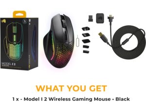 Glorious Model I 2 Wireless Gaming Mouse - Hybrid 2.4Ghz & Bluetooth, 75g Superlight, 9 Buttons (2 Swappable), RGB, PTFE Feet, MMO/MOBA/FPS, Long Battery Life, Side Thumb Rest - Black Glorious Hybrid Wireless RGB Gaming Mouse