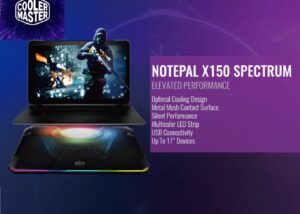 Cooler Master NotePal X150 Spectrum RGB Gaming Laptop Cooler - Silent Like Grave 26 dBA - Supports up to 17" laptops - Metal Mesh - 57 CFM Fan Airflow - 160 x 160 x 15 mm - BLACK RGB RGB Gaming Laptop Mesh Cooler 17"