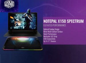 Cooler Master NotePal X150 Spectrum RGB Gaming Laptop Cooler - Silent Like Grave 26 dBA - Supports up to 17" laptops - Metal Mesh - 57 CFM Fan Airflow - 160 x 160 x 15 mm - BLACK RGB RGB Gaming Laptop Mesh Cooler 17"