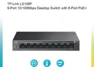 TP-Link 9-Port 10/100Mbps Desktop Switch with 8-Port PoE+, Plug and Play, Auto Recovery, Silent Operation , Long Range 250m , Traffic Separation (LS109P) TP-Link 9-Port Switch with 8-Port PoE+