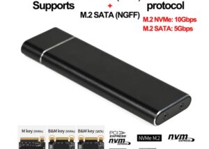 Aluminum M.2 Dual Protocol NVME SATA SSD Enclosure Adapter, TYPE-C USB 3.2 Gen 2 (10 Gbps) to NVME PCI-E SATA M-Key/(B+M) Key Solid State Drive External Enclosure Support UASP Trim for NVME/SATA SSDs 2242/2260/2280 Dual Protocol M2 NVMe/SATA SSD Enclosure