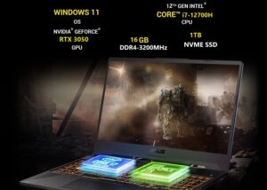 ASUS TUF F15 Gaming Laptop, 15.6” FHD 144Hz Display, GeForce RTX 3050, Intel Core i7-12700H , 16GB DDR4, 1 TB PCIe SSD, Wi-Fi 6, Windows 11, FX507ZC-IS74 ,Mecha Gray Gaming Laptop 16GB 1TB 3050 15.6”