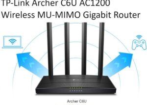 TP-Link Archer C6U AC1200 Wireless MU-MIMO Gigabit Router | 5GHz Gigabit Dual Band MU-MIMO Wireless Internet Router, Long Range Coverage by 4 Antennas, Qualcomm Chipset TP-Link AC1200 Wireless MU-MIMO Gigabit Router