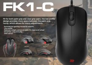 BenQ FK1-C Symmetrical Gaming Mouse for Esports |Weight-Reduced | Paracord Cable & 24-Step Scroll Wheel for More Personal Preference| Driverless | Matte Black Coating | Large Size Symmetrical Gaming Mouse for Esports