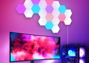 Hexagon LED Light Panels With 6 Connection Ports, Smart RGBIC Wall Lights – WIFI Connection – Compatible With Google Assistant &  Alexa – App Control  Or Remote Control – Music Sync –  For Gaming Room Streaming , Gaming Setup, Home Décor , 20 Pack  Hexagon Smart RGBIC LED Light Panels – Gaming Setup