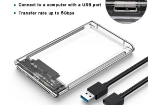 2.5 Inch SATA to USB 3.0 SSD HDD External Hard Drive Enclosure - Support UASP Function, Tool Free Design - Indicator Light -Transparent  HDD Enclosure 2.5 Inch SATA USB 3.0 