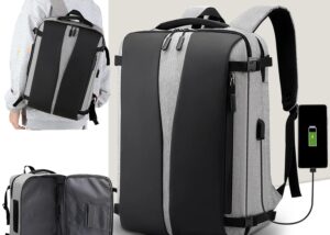 Laptop Backpack – Accommodates Up To 15.6″ Laptops & Tablets – Waterproof – Heavily Padded For Sensitive Electronics Protection –  USB Charging Port – Inner Pockets – 34 x 17 x 47 cm – Luggage Strap -Multifunctional For University  , Travel , Business - Black & Grey Laptop Backpack 15.6″ Laptops & Tablets