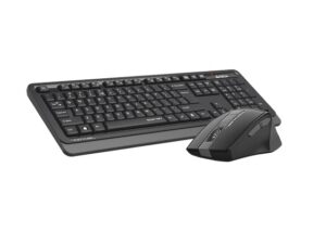 A4ech FGS1035Q 2.4G Wireless & Keyboard Mouse Set – Quiet Key Keyboard + Silent Clicks Mouse Set  – 2.4GHz Wireless – 1200-1600-2000 DPI – Right-Handed Fit Mouse – Multimedia Hot Keys – Dark Grey   Wireless Keyboard Mouse – Multimedia Hot Keys