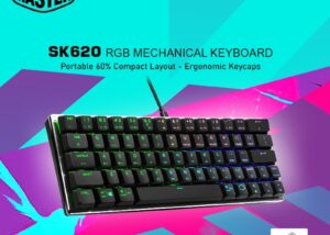 Cooler Master SK620 60% Space Gray Mechanical Low Profile Gaming Keyboard, Blue Switches, Customizable RGB, Ergonomic Design, Brushed Aluminum Panel ,USB-C Connectivity, Mac/Windows 60% Mechanical Gaming Keyboard Blue Switches