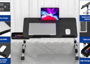 Adjustable Laptop BED Table Adjustable Laptop BED Table | Height Adjustment | Angle Tilt Adjustable | Tablet Groove | Storage Drawer | Anti-slip Baffles for laptop and mouse| Portable Bed Desk | Black