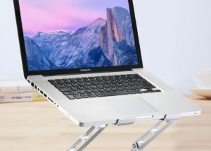 Aluminum Laptop with Cooling Fan Aluminum Laptop or Tablet Stand with Cooling Fan & 2 USB Ports | Flat Foldable & Portable | Hight Adjustable | Angle Tilt | Silver