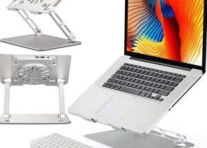 Aluminum Laptop with Cooling Fan Aluminum Laptop or Tablet Stand with Cooling Fan & 2 USB Ports | Flat Foldable & Portable | Hight Adjustable | Angle Tilt | Silver