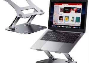 Metal Portable Laptop Stand | Adjustable Hight | Angle Tilt | Notebook & Tablet Stand Up to 16 Inch | Flat Foldable | Anti-slip | Silver 