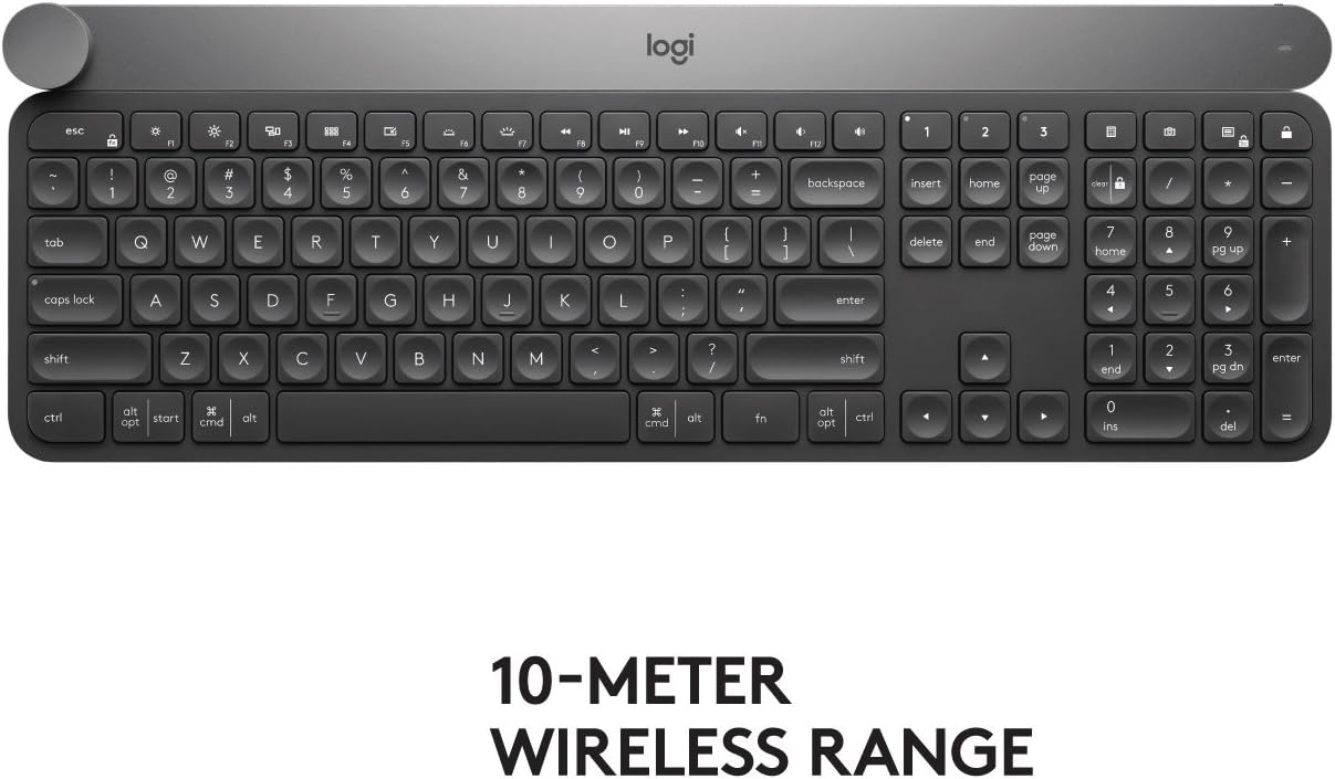 920-008510 Logitech Craft Advanced Wireless Keyboard Logitech Craft Advanced Wireless Keyboard with Creative Input Dial and Backlit Keys, 10 m Wireless Range ,  Wireless Encryption , Rechargeable via USB-C  , Supports Windows macOS - Dark Grey & Aluminum