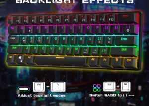 BAJEAL-K101 Wired Gaming Mechanical Keyboard 61 Keys BAJEAL Wired Gaming Mechanical Keyboard 60% Type-C RGB Backlit Ultra-Compact 61 Keys Mini Teclado Hot Swappable 60 Percent with Blue Switches for PC