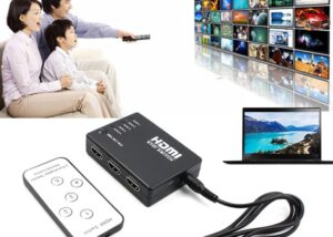 HDMI-SWITC-5P 5 Port 1080P Video HDMI Switch Splitter Mini 5 Port 1080P Video HDMI Switch Splitter with IR Remote Splitter Box Full Kit  - Auto Switch, Support 4K Ultra HD, HDR, HDMI 1.4, HDCP, 3D, 1080P for HDTV PS3 PS4 Xbox Projector Blu-ray Player