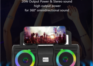 KISONLI-K1 K1 Portable Bluetooth 5 Bass Stereo Speaker Kisonli K1 Portable Bluetooth 5.0 Bass Stereo Speaker | 9 RGB Light Modes | Rechargeable Karaoke Music Player with Handle Phone Cradle | Supports USB,  TF Card, Mic Input