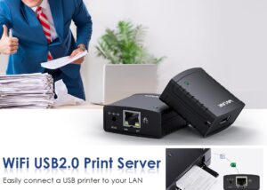 WL-NU72P11  Wavlink USB2.0 Network Print Server LAN Print Wavlink USB 2.0 Network Print Server, LAN Print Share Server for USB Printers, LPR Print Protocol 10/100Mbps Computer Print Server Adapter for Windows 7/8/8.1/XP/10/11/Vista, MacOS 10.7 or Above