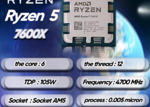RYZEN5-7600X-TRAY Tray CPU AMD Ryzen 5 7600X CPU AMD Ryzen 5 7600X - 6-Core 4.7 GHz - Socket AM5 - 105W Desktop Processor - 32MB L3 Cache - with AMD Radeon Graphics controller (TRAY)