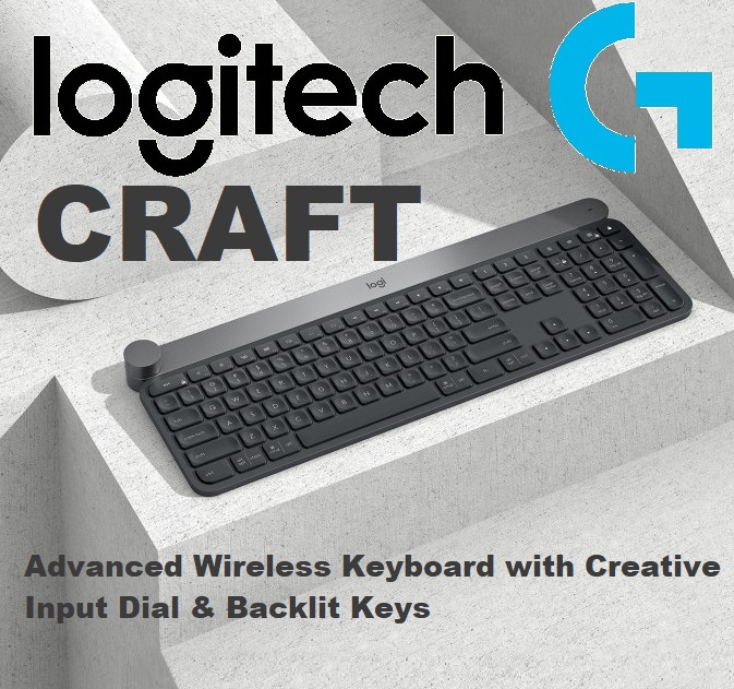 920-008510 Logitech Craft Advanced Wireless Keyboard Logitech Craft Advanced Wireless Keyboard with Creative Input Dial and Backlit Keys, 10 m Wireless Range ,  Wireless Encryption , Rechargeable via USB-C  , Supports Windows macOS - Dark Grey & Aluminum