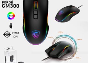 S12-0402300-HH9 MSI FORGE GM300 Gaming Wired RGB Mouse MSI FORGE GM300 Gaming Wired RGB Mouse , USB 2.0 INTERFACE , Adjustable Optical SENSOR 7200 DPI , 10 Million Clicks Micro Switch , 7 BUTTONS - Supports Windows | Black